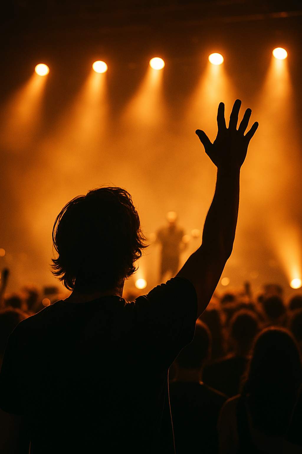 Concert crowd under orange lights